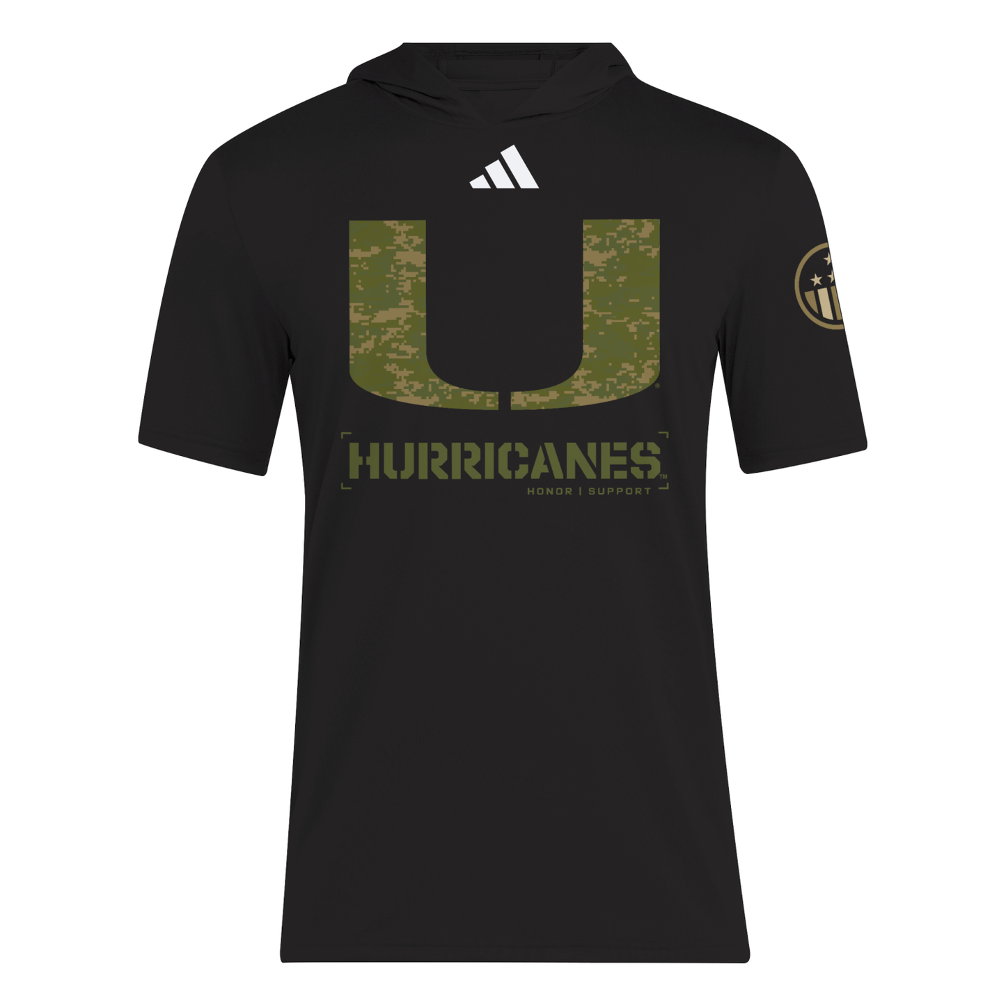 adidas Miami Hurricanes Black Salute to Service Short-Sleeve Hooded T-Shirt
