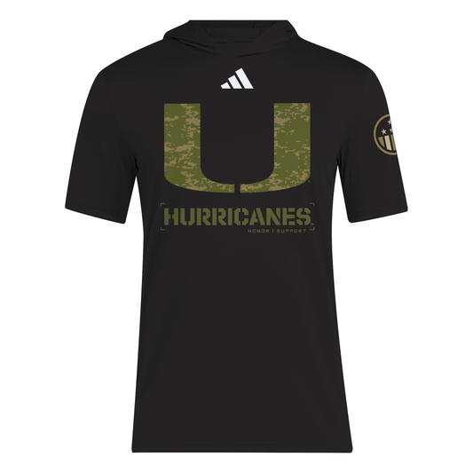 adidas Miami Hurricanes Black Salute to Service Short-Sleeve Hooded T-Shirt
