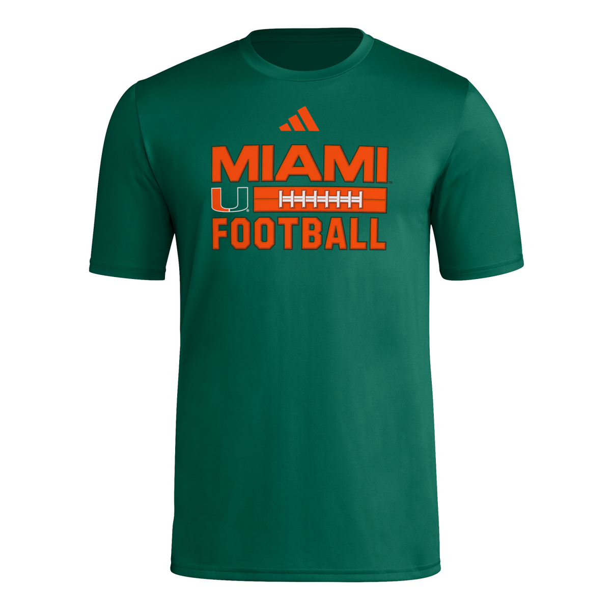 adidas Miami Hurricanes Green Miami Football Laces Pregame Performance T-Shirt
