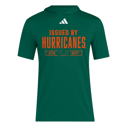 adidas Miami Hurricanes Green Short Sleeve Hooded Performance T-Shirt