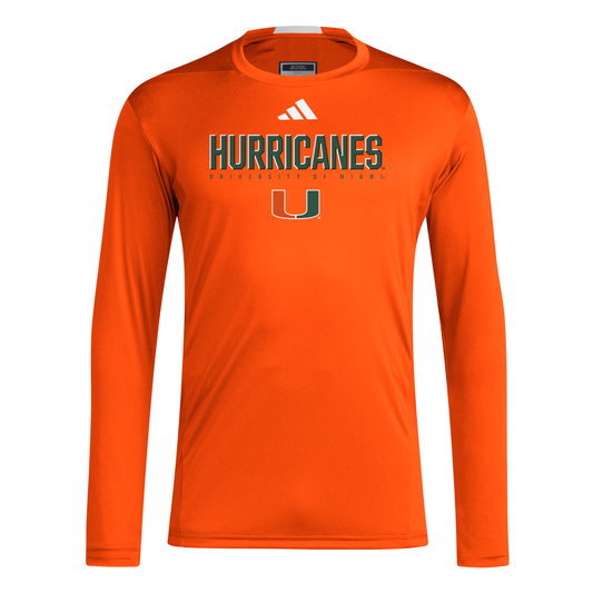 adidas Miami Hurricanes Orange Long Sleeve Training Tee