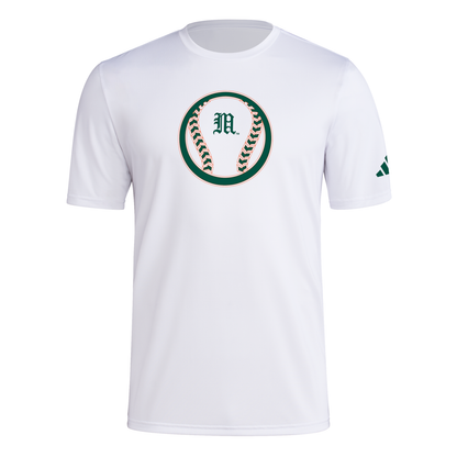 adidas Miami Hurricanes White Pregame Baseball "M" Graphic T-Shirt