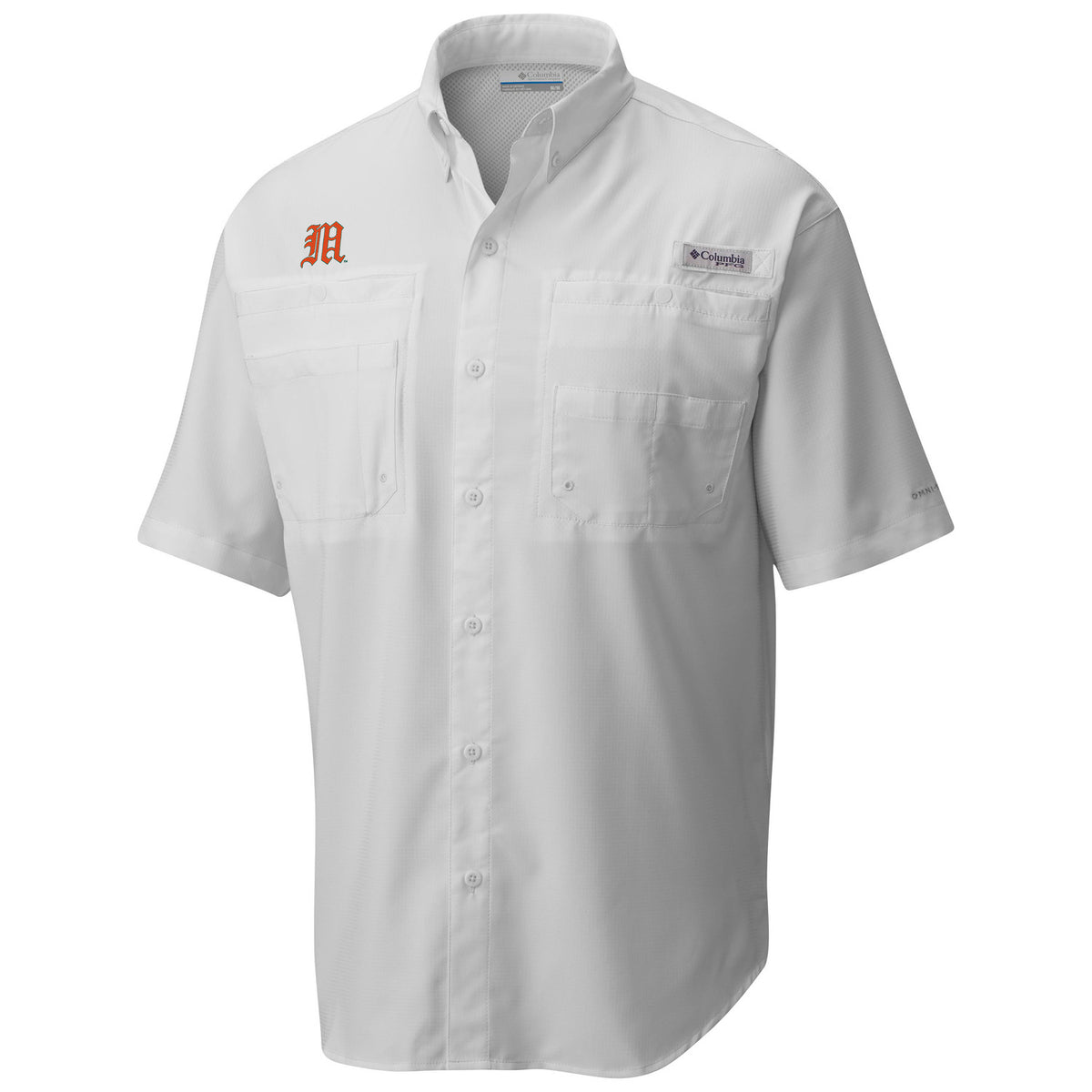 Columbia Miami Hurricane Baseball Tamiami Button Up White Woven  Shirt