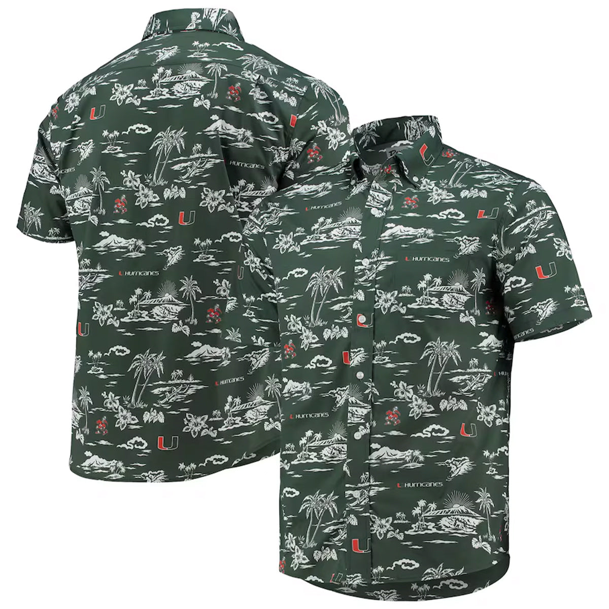 Reyn Spooner University of Miami Kekai Performance Green Camp Shirt - Multi View