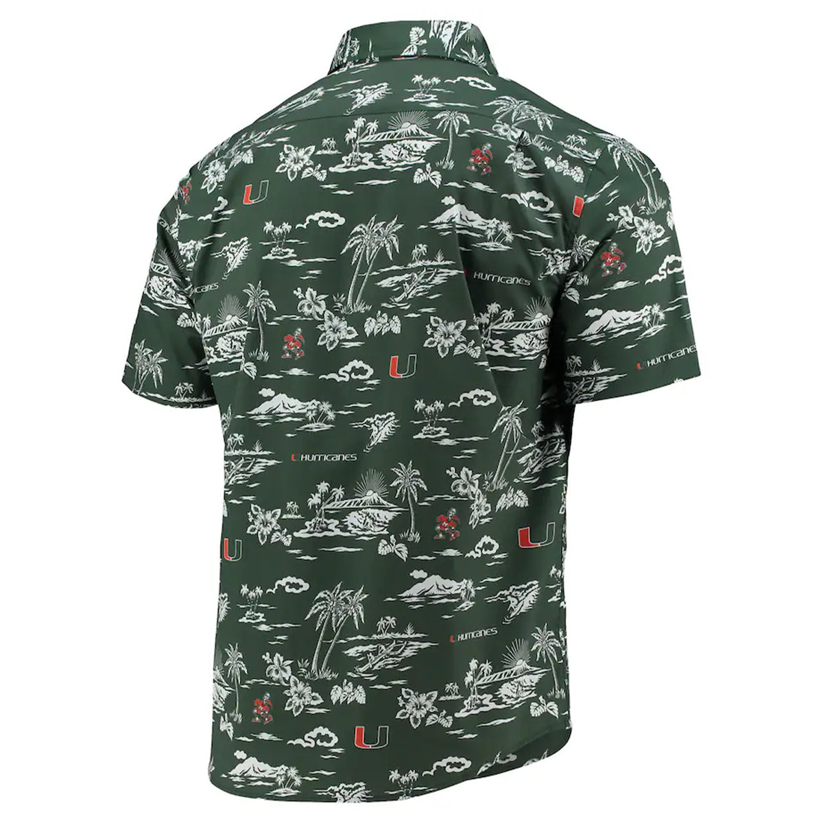 Reyn Spooner University of Miami Kekai Performance Green Camp Shirt - Front View