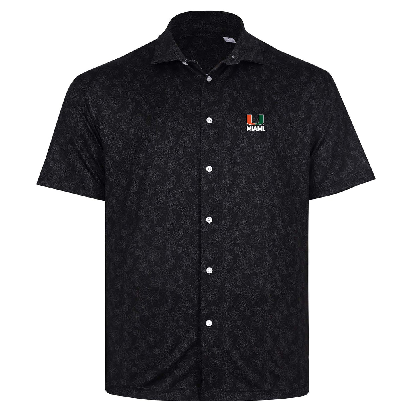 Full Turn Miami Hurricanes Black Floral Pattern Button-Down Shirt with U Logo