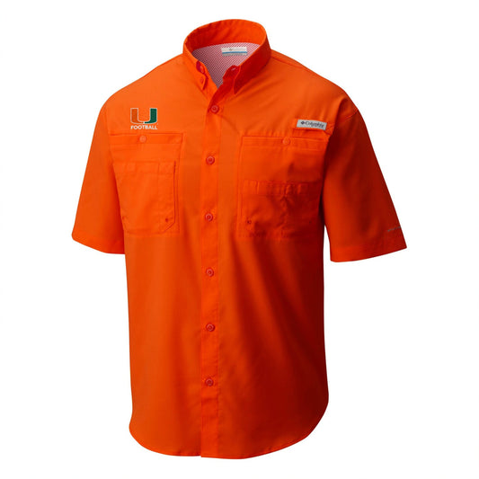 Columbia Miami Hurricanes U Football Tamiami Button-Up Orange Woven Shirt