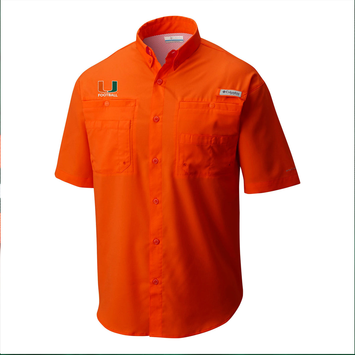 Columbia Miami Hurricanes U Football Tamiami Button-Up Orange Woven Shirt