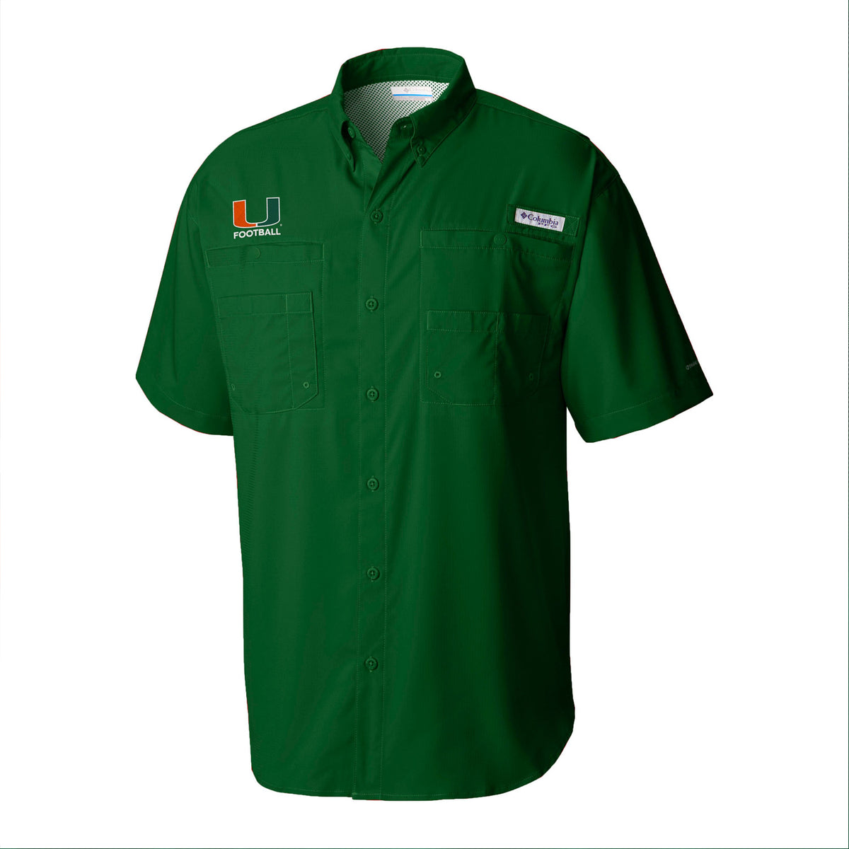 Columbia Miami Hurricanes U Football Tamiami Button-Up Green Woven Shirt