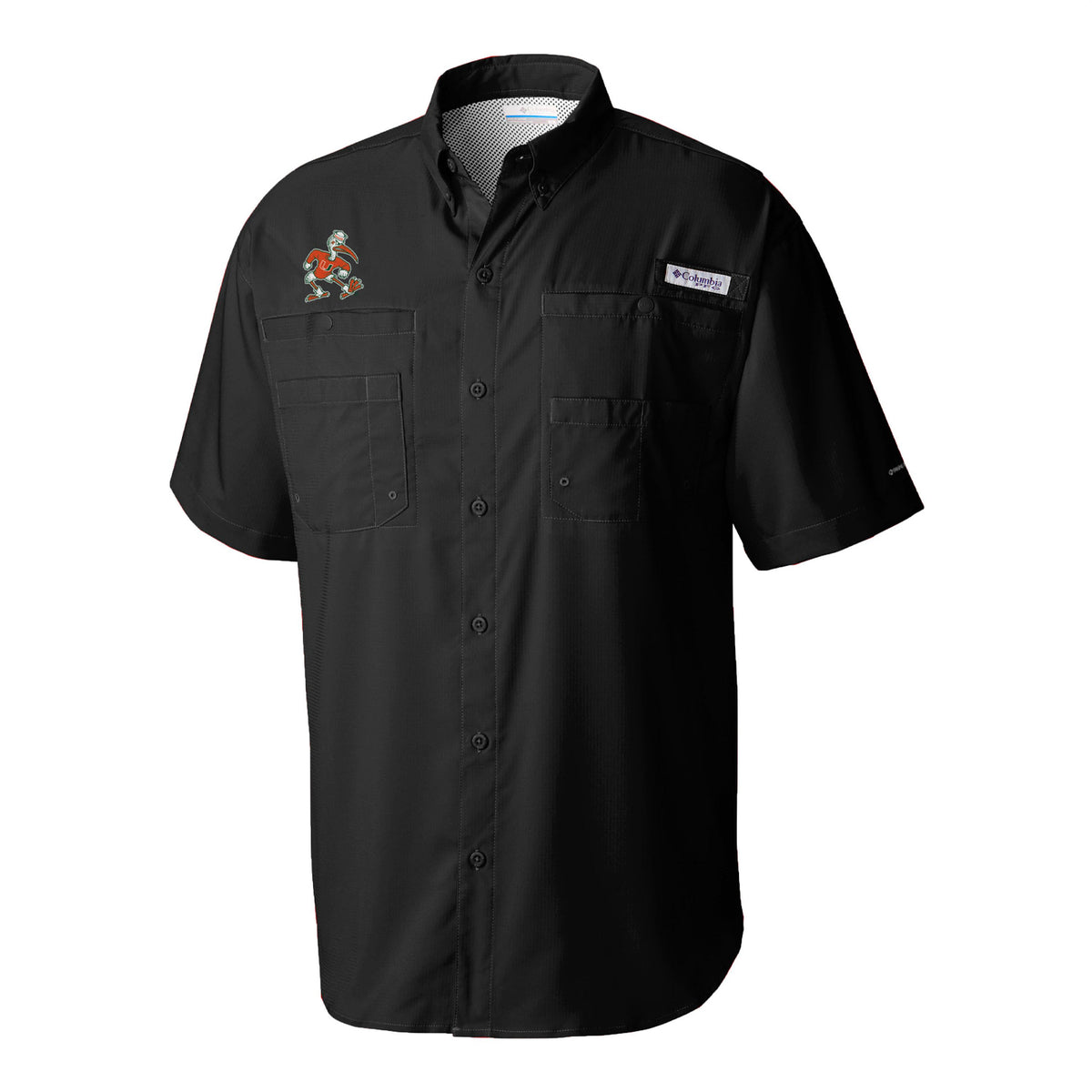 Columbia Miami Hurricanes Sebastian the Ibis Tamiami Button-Up Black Woven Shirt