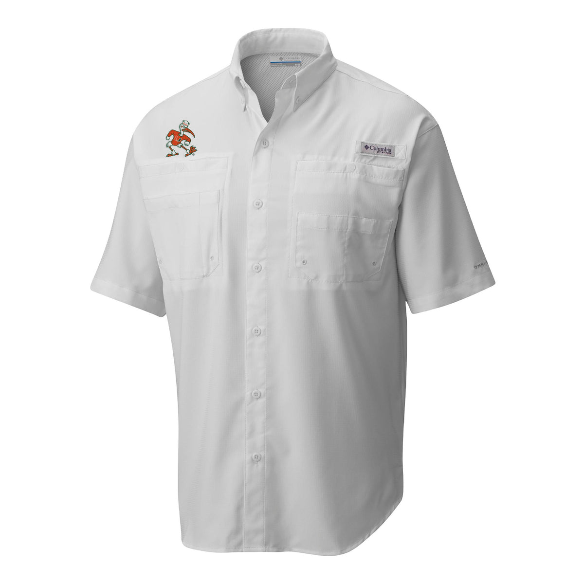 Columbia Miami Hurricanes Sebastian the Ibis Tamiami Button-Up White Woven Shirt