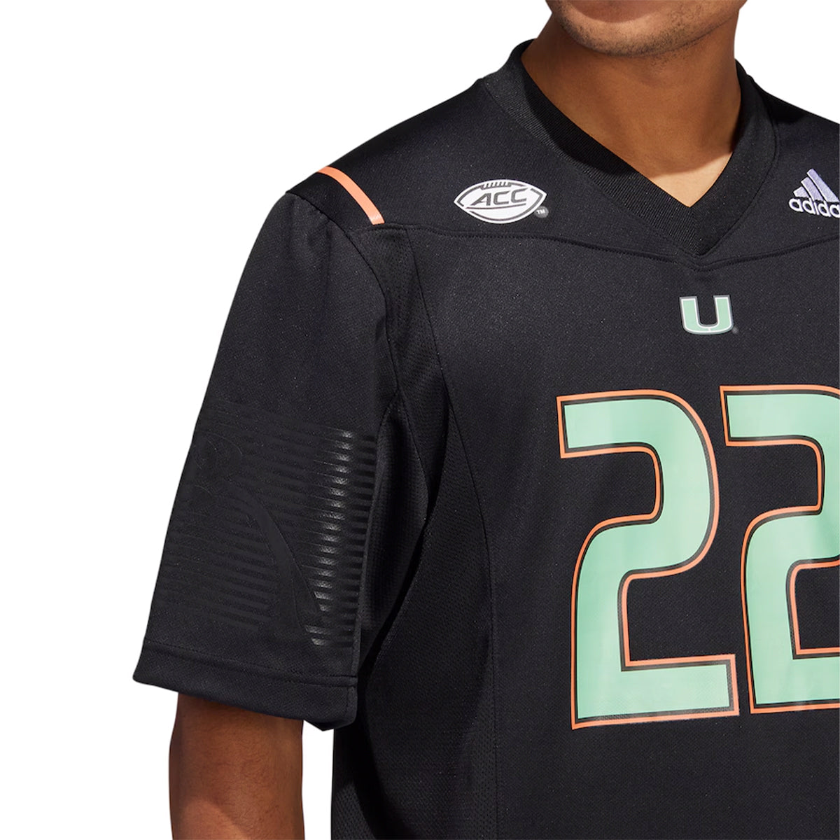 Adidas Miami Hurricanes Black &#39;Miami Nights&#39; Jersey - Model View