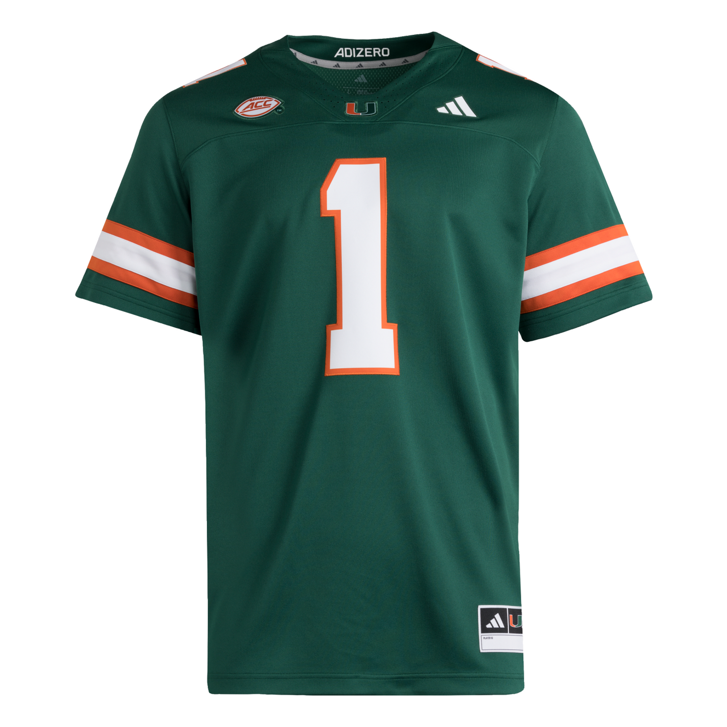 adidas Miami Hurricanes Green #1 Premier Football Jersey