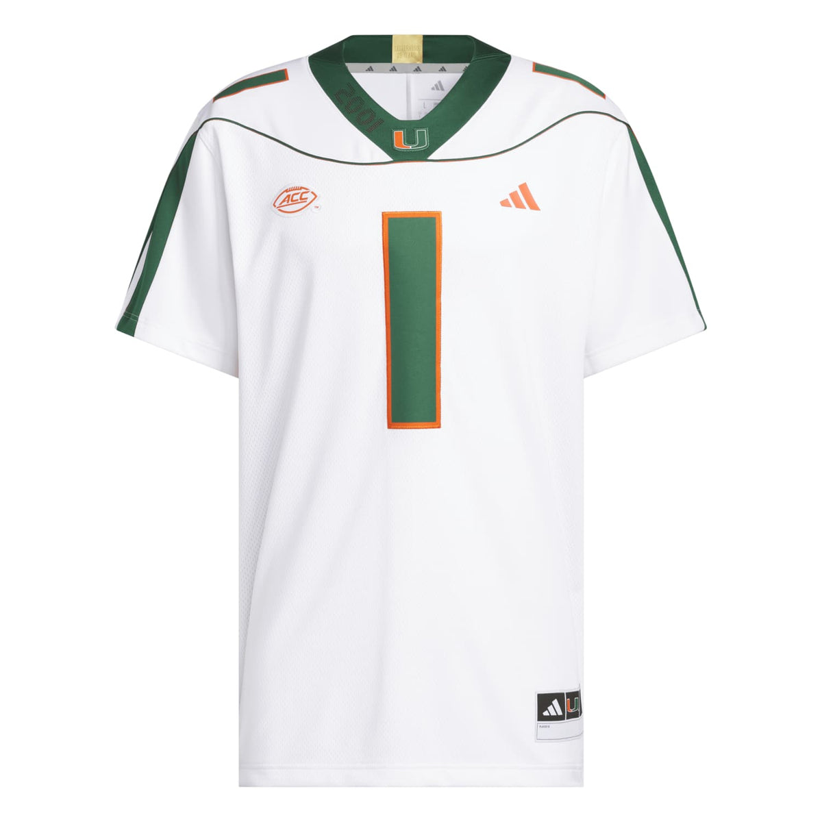 adidas Miami Hurricanes White 2001 Collection Premier #1 Jersey