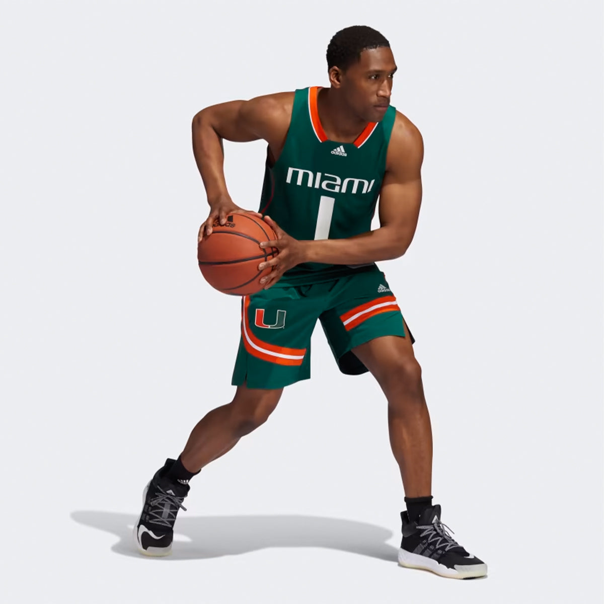 Adidas Miami Hurricanes Swingman Basketball Green Jersey - Alternate Model View