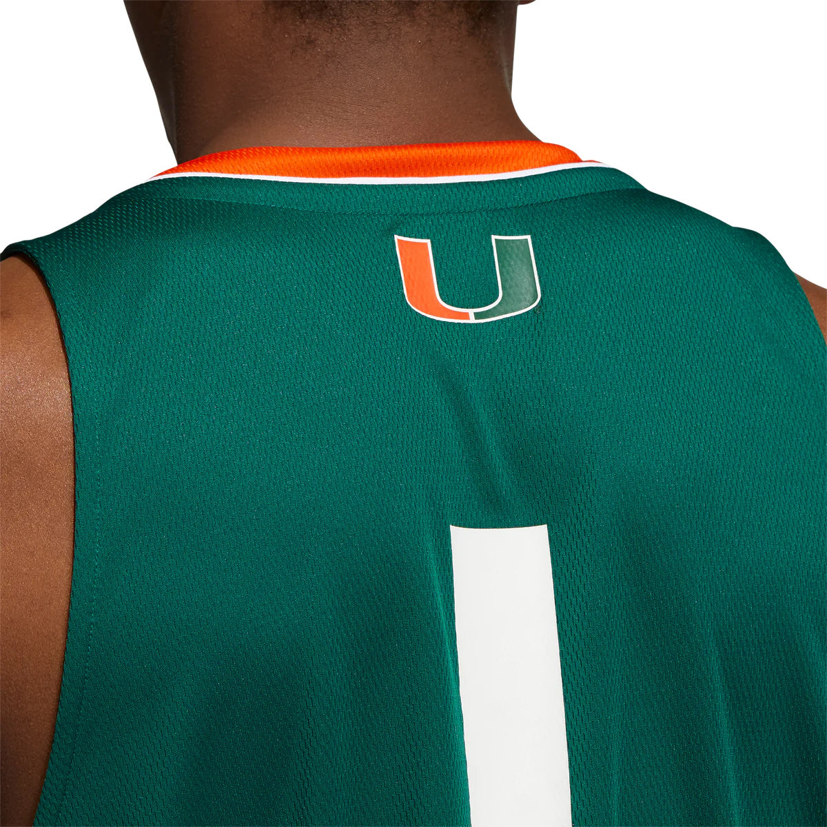 Adidas Miami Hurricanes Swingman Basketball Green Jersey - Up Close Back View