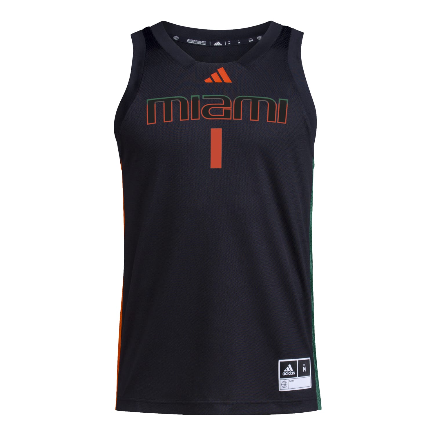 adidas Miami Hurricanes Black #1 Swingman Jersey - Front View