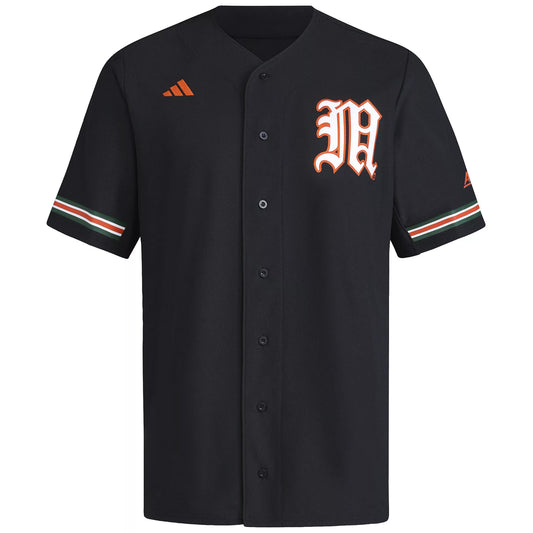 adidas Miami Hurricanes Black Old English "M" Baseball Jersey