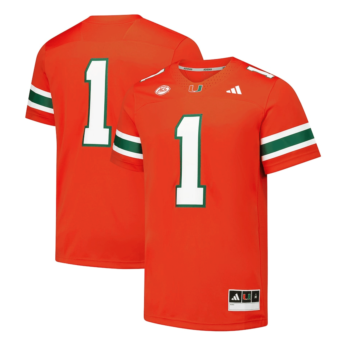 adidas Miami Hurricanes Orange #1 Premier Football Jersey