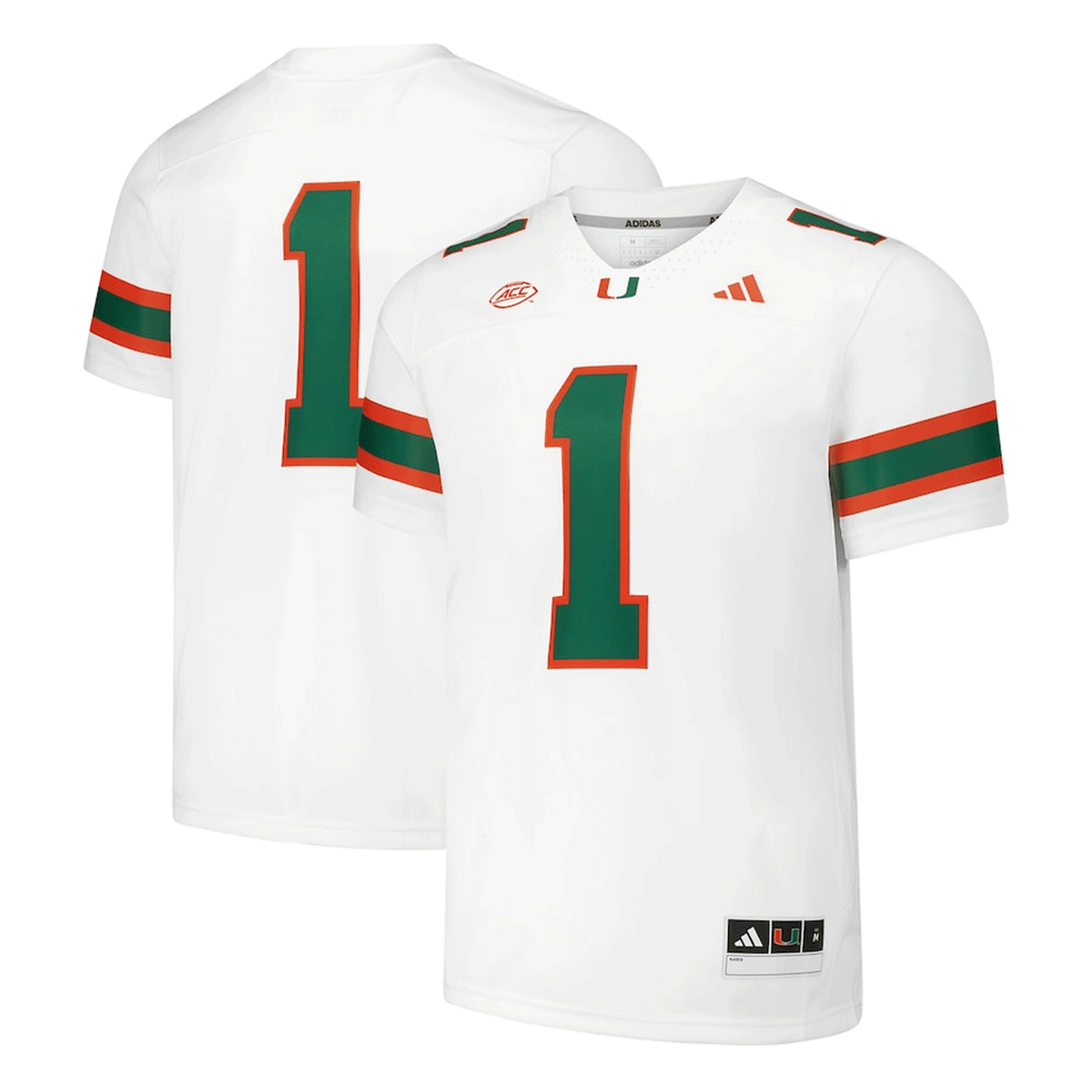 adidas Miami Hurricanes White #1 Premier Football Jersey