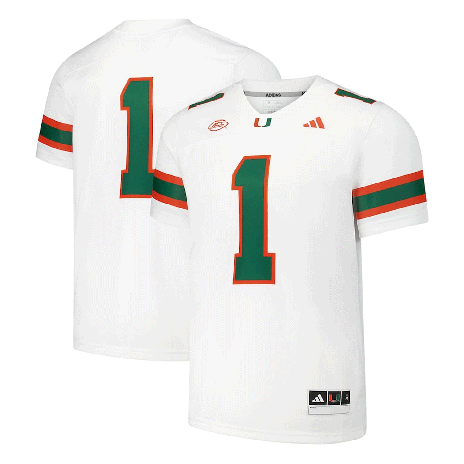 adidas Miami Hurricanes White 1 Premier Football Jersey Miami Team Store