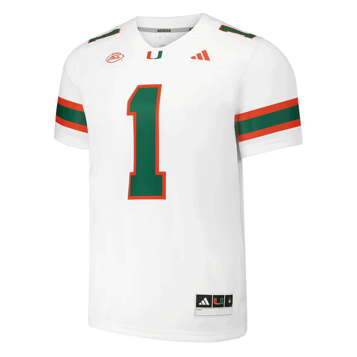 adidas Miami Hurricanes White #1 Premier Football Jersey