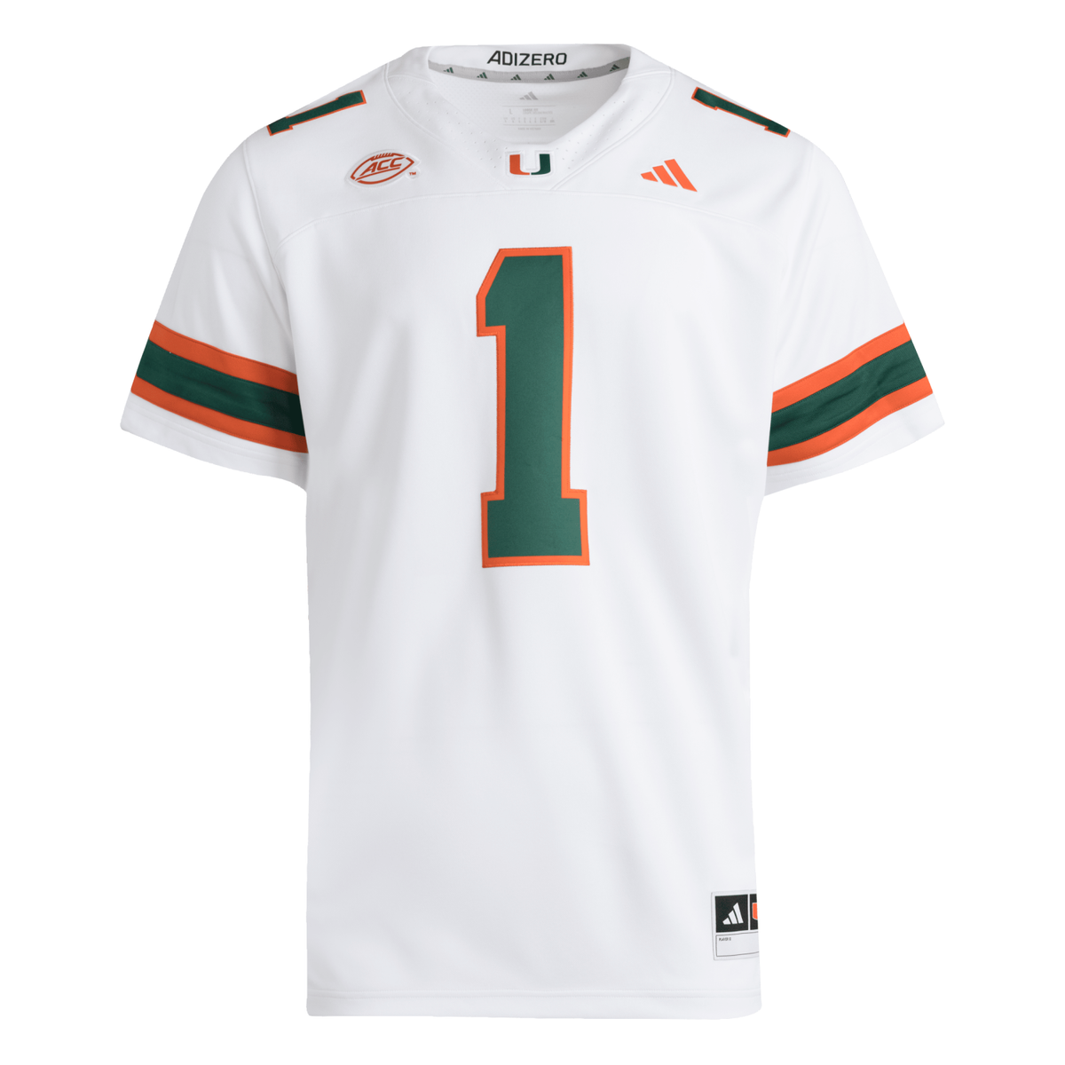 adidas Miami Hurricanes White #1 Premier Football Jersey