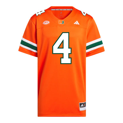 adidas Miami Hurricanes #4 Mark Fletcher Jr. Student Athlete Orange Football Jersey - Front View