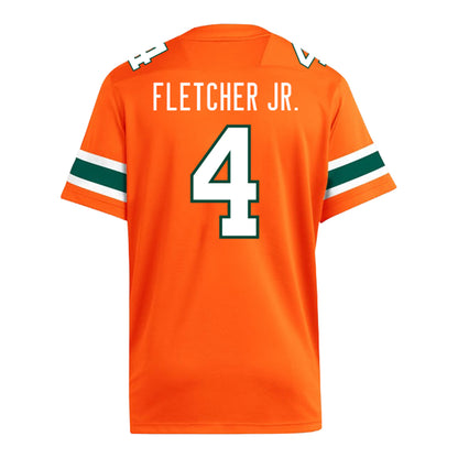 adidas Miami Hurricanes #4 Mark Fletcher Jr. Student Athlete Orange Football Jersey - Back view