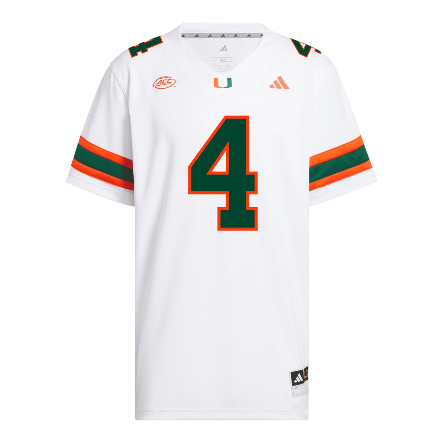 adidas Miami Hurricanes #4 Mark Fletcher Jr. Student Athlete White Football Jersey - Front View