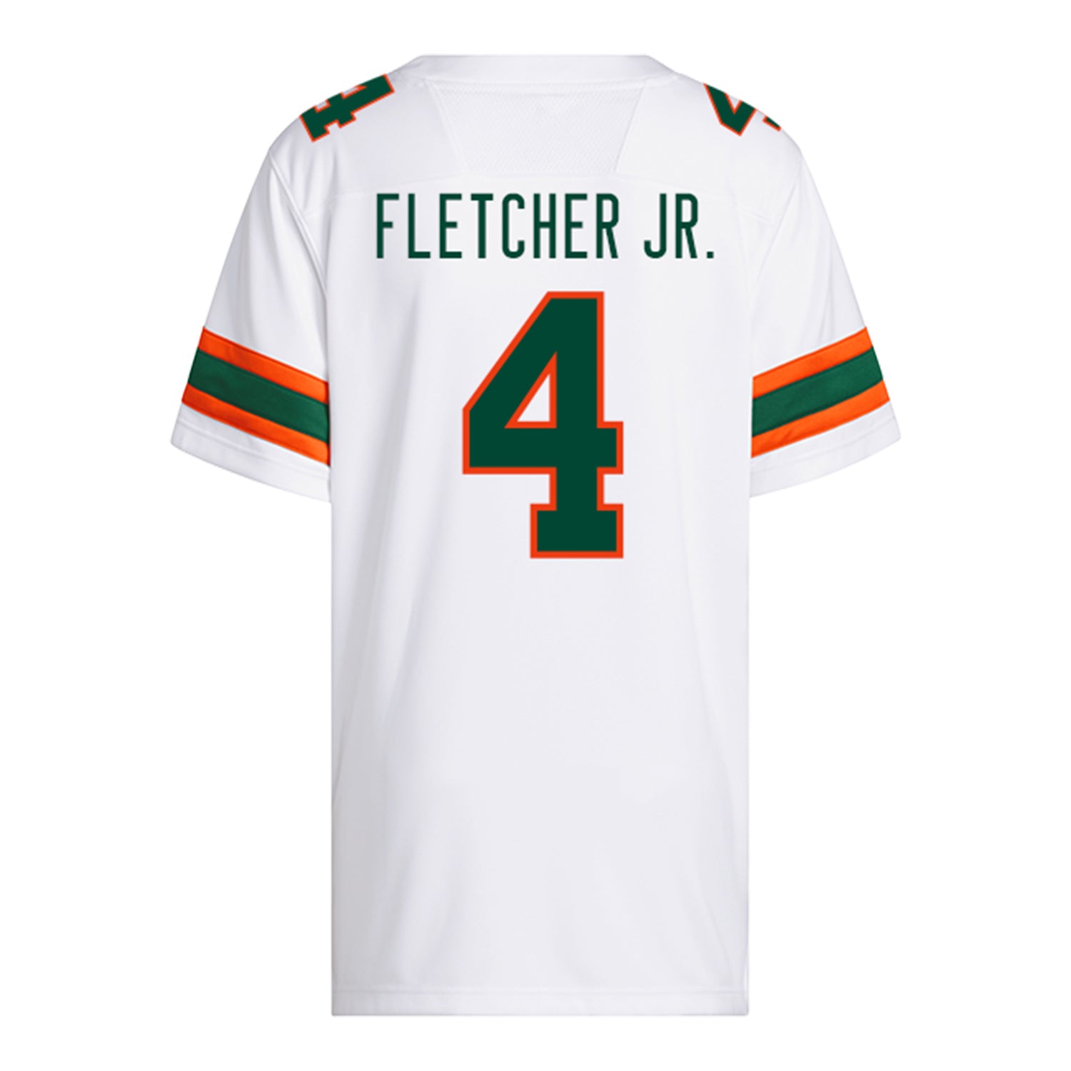 adidas Miami Hurricanes #4 Mark Fletcher Jr. Student Athlete White Football Jersey - back view