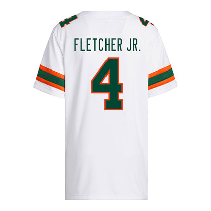 adidas Miami Hurricanes #4 Mark Fletcher Jr. Student Athlete White Football Jersey - back view