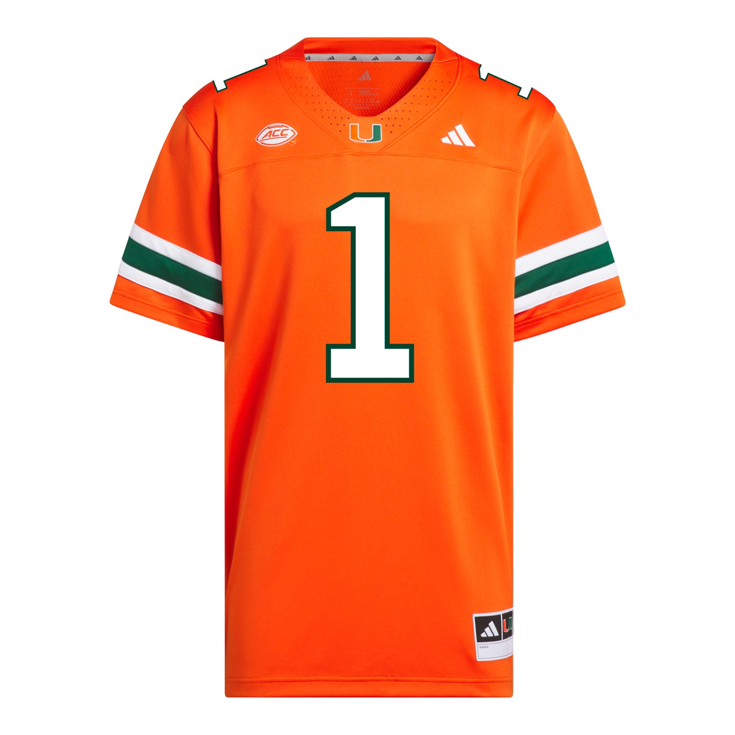 adidas Miami Hurricanes #1 Malachi Toney Student Athlete Orange Football Jersey - Front View
