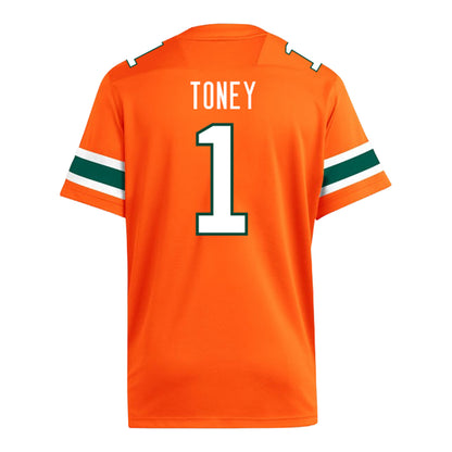 adidas Miami Hurricanes #1 Malachi Toney Student Athlete Orange Football Jersey - Back View