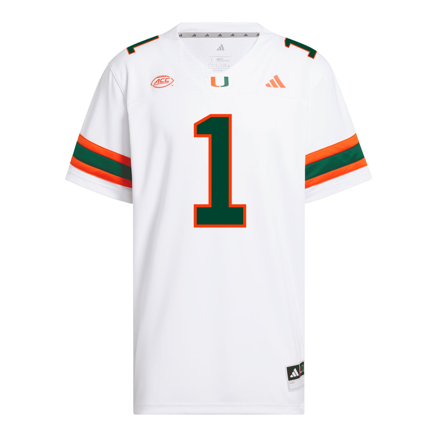 adidas Miami Hurricanes #1 Malachi Toney Student Athlete White Football Jersey - Front View