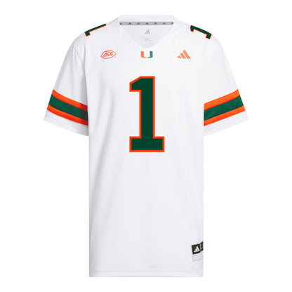 adidas Miami Hurricanes #1 Malachi Toney Student Athlete White Football Jersey - Front View