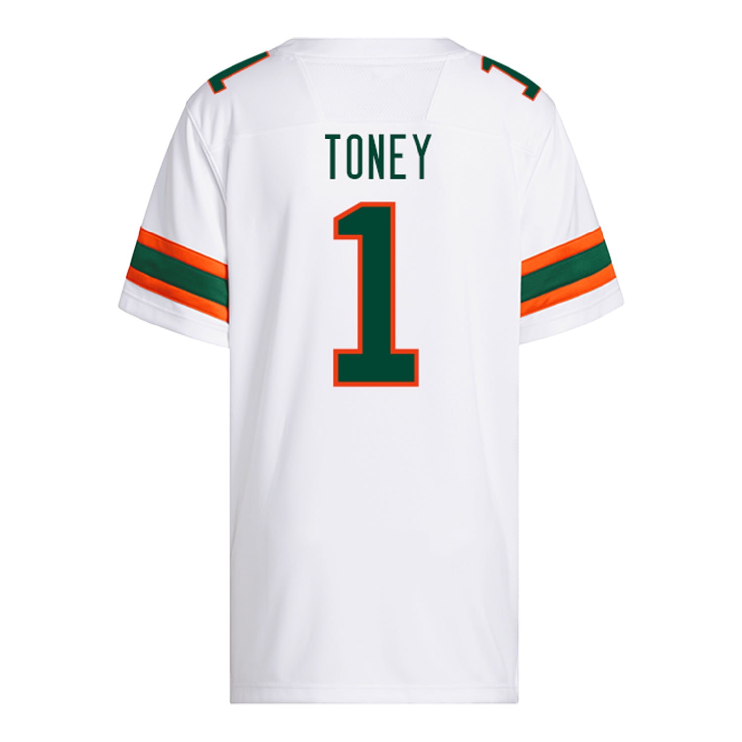 adidas Miami Hurricanes #1 Malachi Toney Student Athlete White Football Jersey - Back view