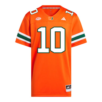 adidas Miami Hurricanes #10 Darian Mensah Student Athlete Orange Football Jersey - Front View