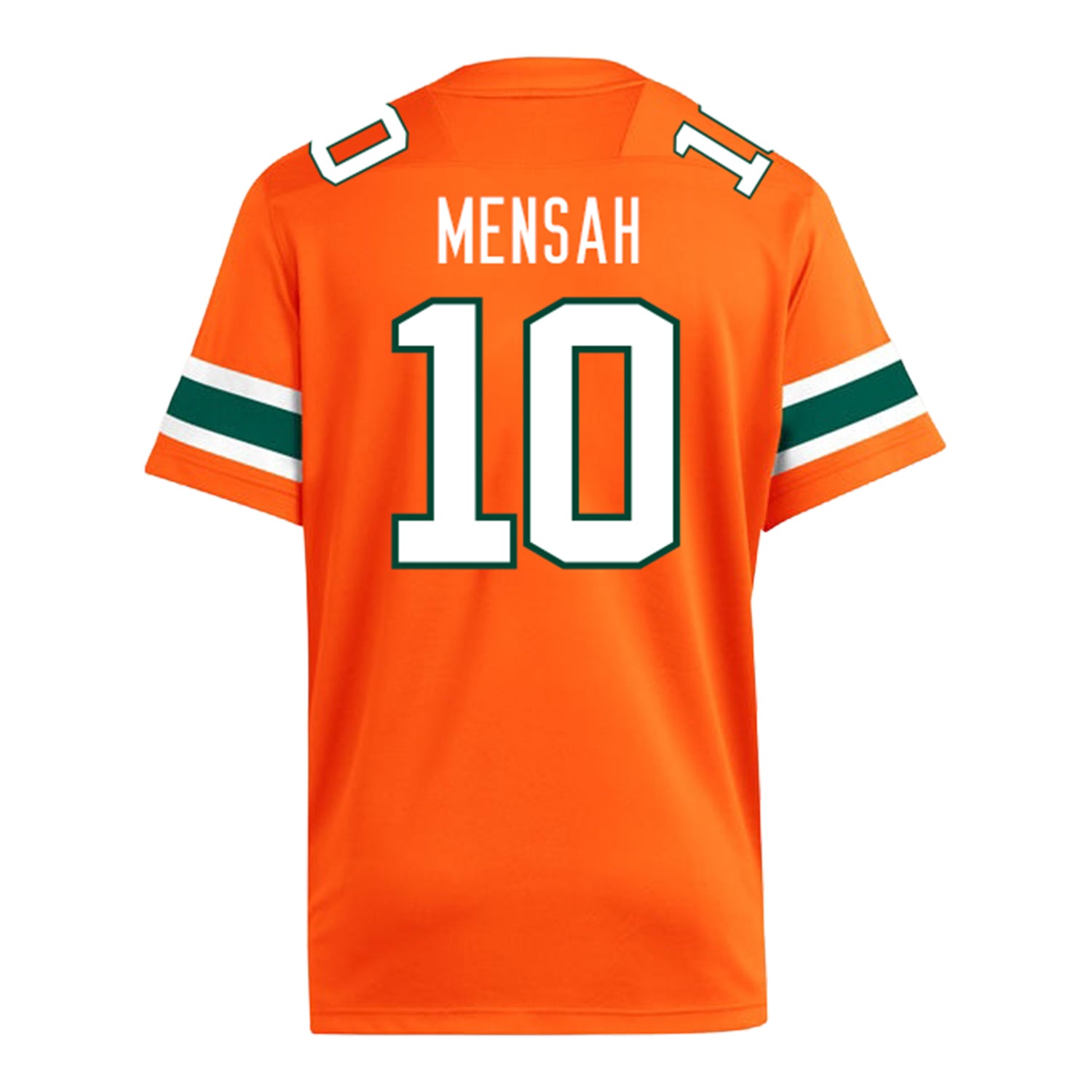 adidas Miami Hurricanes #10 Darian Mensah Student Athlete Orange Football Jersey - Back View