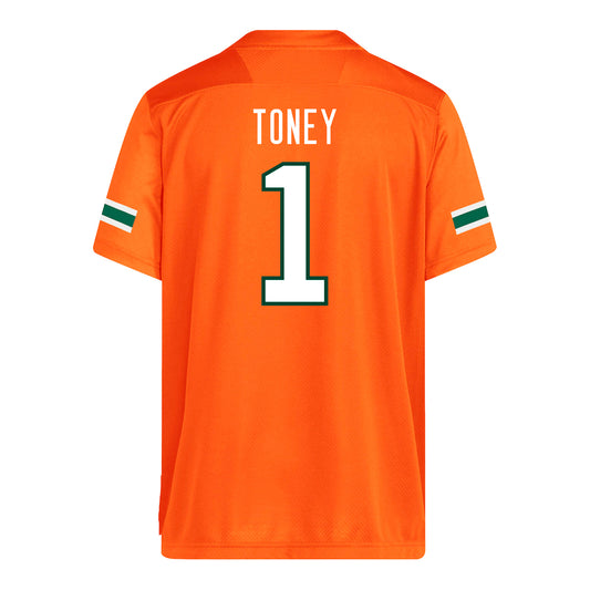 adidas Miami Hurricanes #1 Malachi Toney Student Athlete Orange Football Jersey-Replica