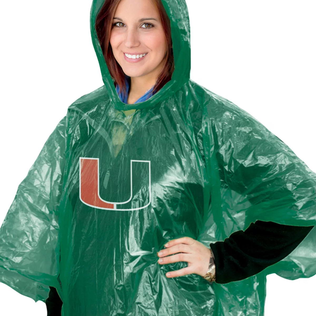 WinCraft University of Miami Green Rain Poncho - Up Close View