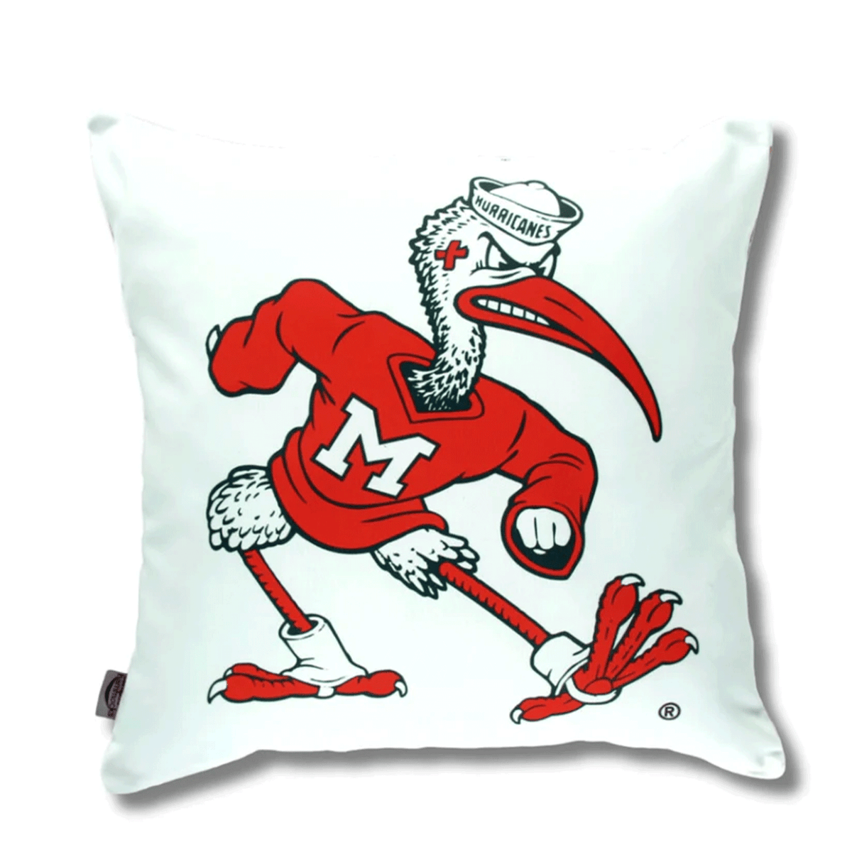 Campus Hammocks Miami Hurricanes White Sebastian the Ibis Throw Pillow