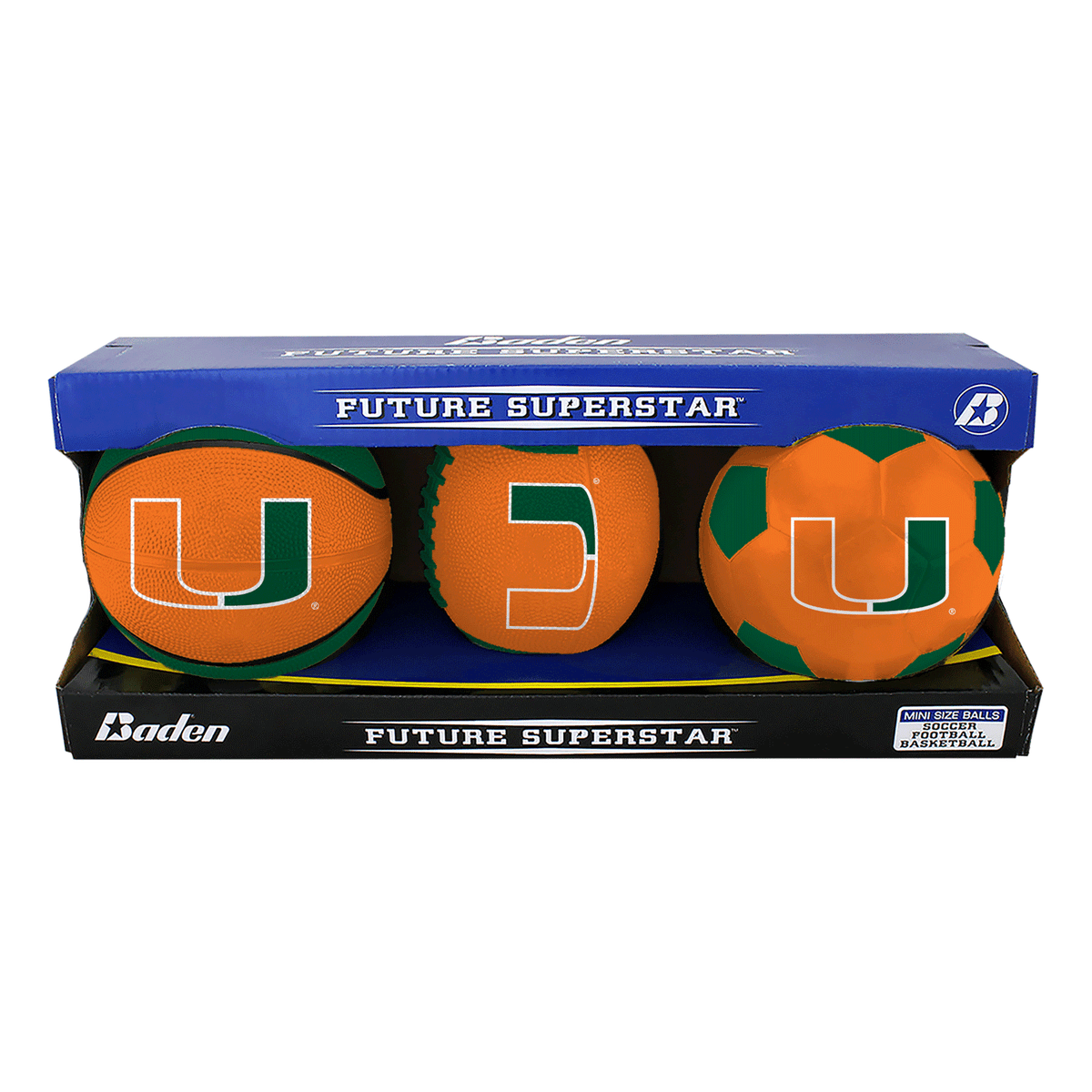 Baden Sports Miami Hurricanes Logo 3 Pack Rubber Micro Sports Ball Set