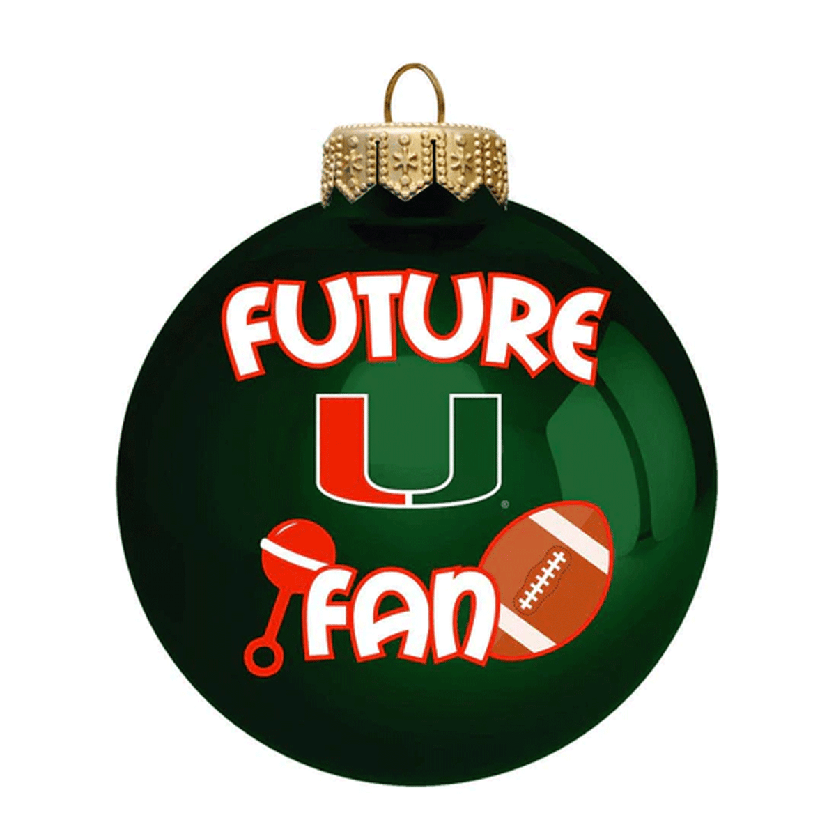 The Memory Company Miami Hurricanes Green Future Fan Football Christmas Ornament - Main View