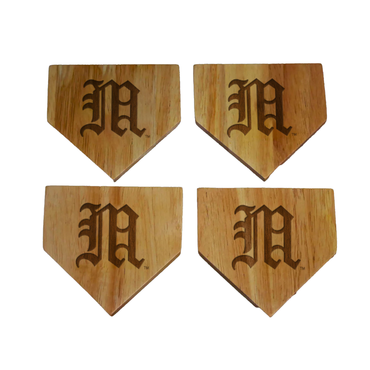 DUGOUT Miami Hurricanes Wooden Old English &quot;M&quot; Home Plate Coasters - 4 Pack