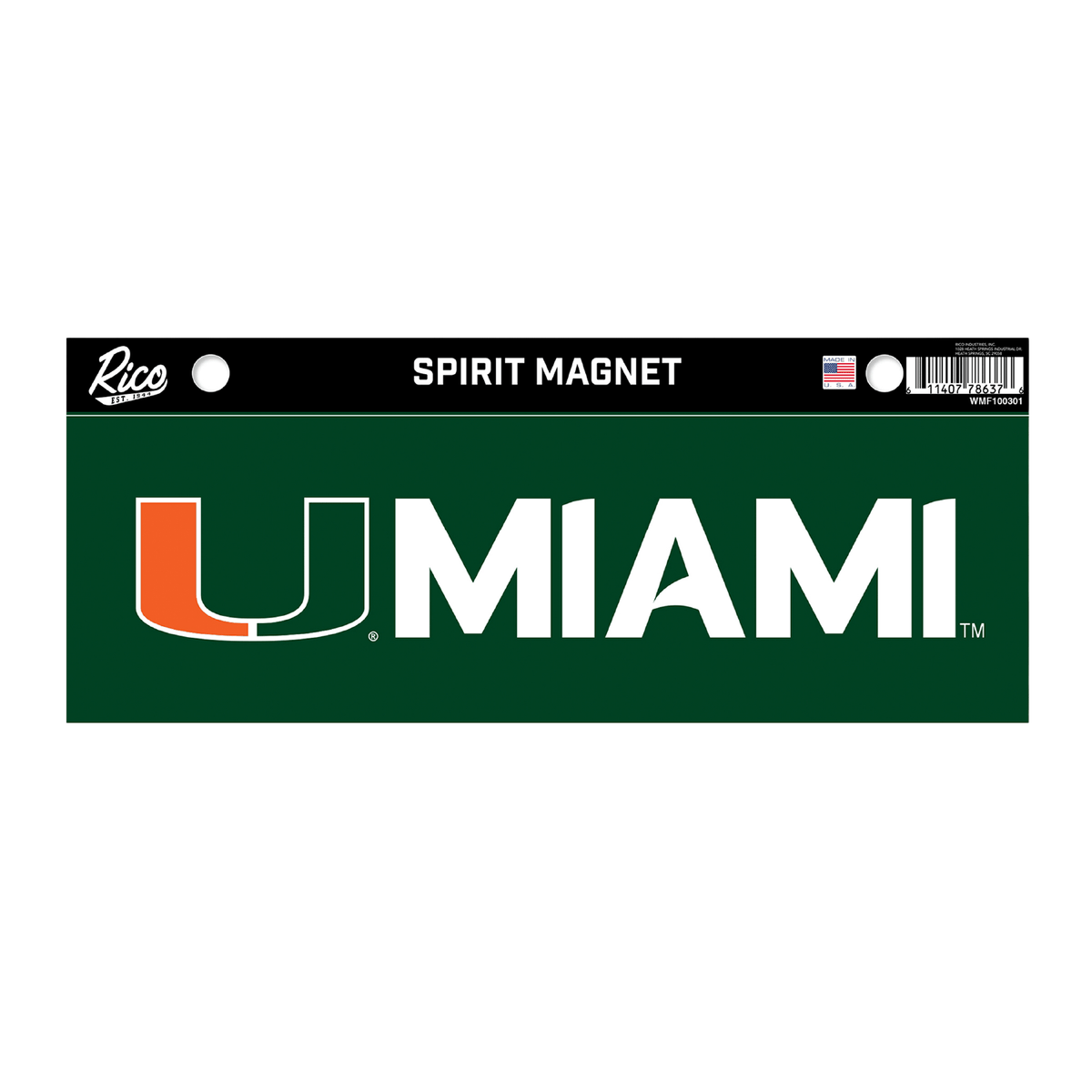 ‎Rico Industries Miami Hurricanes Green U Miami 3&quot; x 10&quot; Magnet