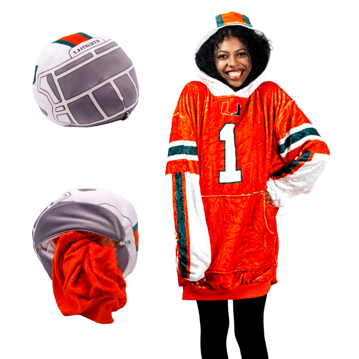 Orange Onions Miami Hurricanes Helmet Snugible Blanket Hoodie &amp; Pillow