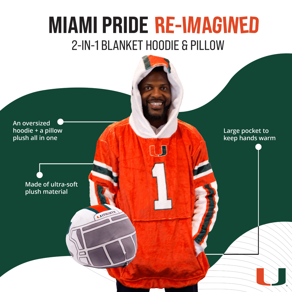 Orange Onions Miami Hurricanes Helmet Snugible Blanket Hoodie &amp; Pillow