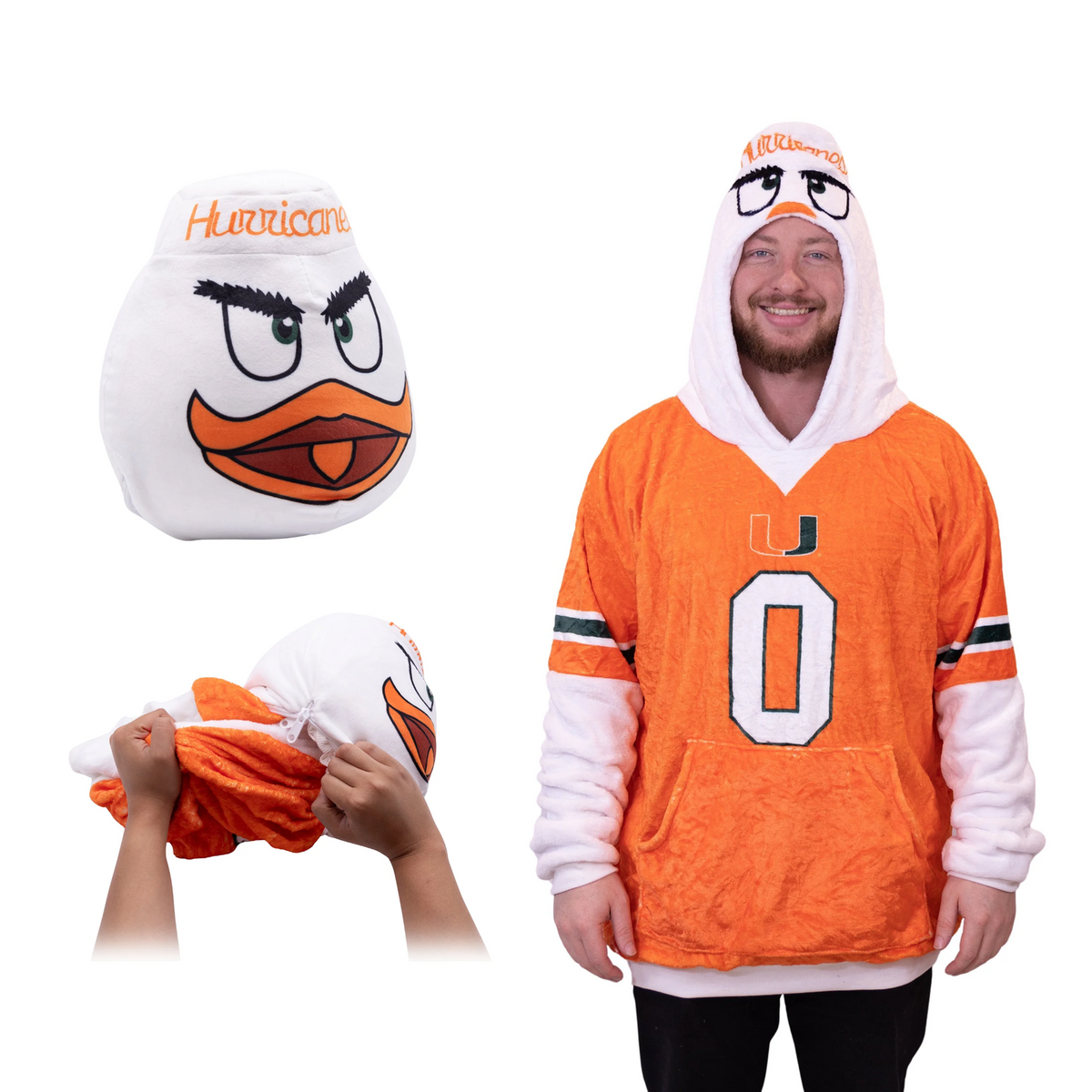 Orange Onions Miami Hurricanes Sebastian Snugible 2-in-1 Blanket Hoodie &amp; Pillow