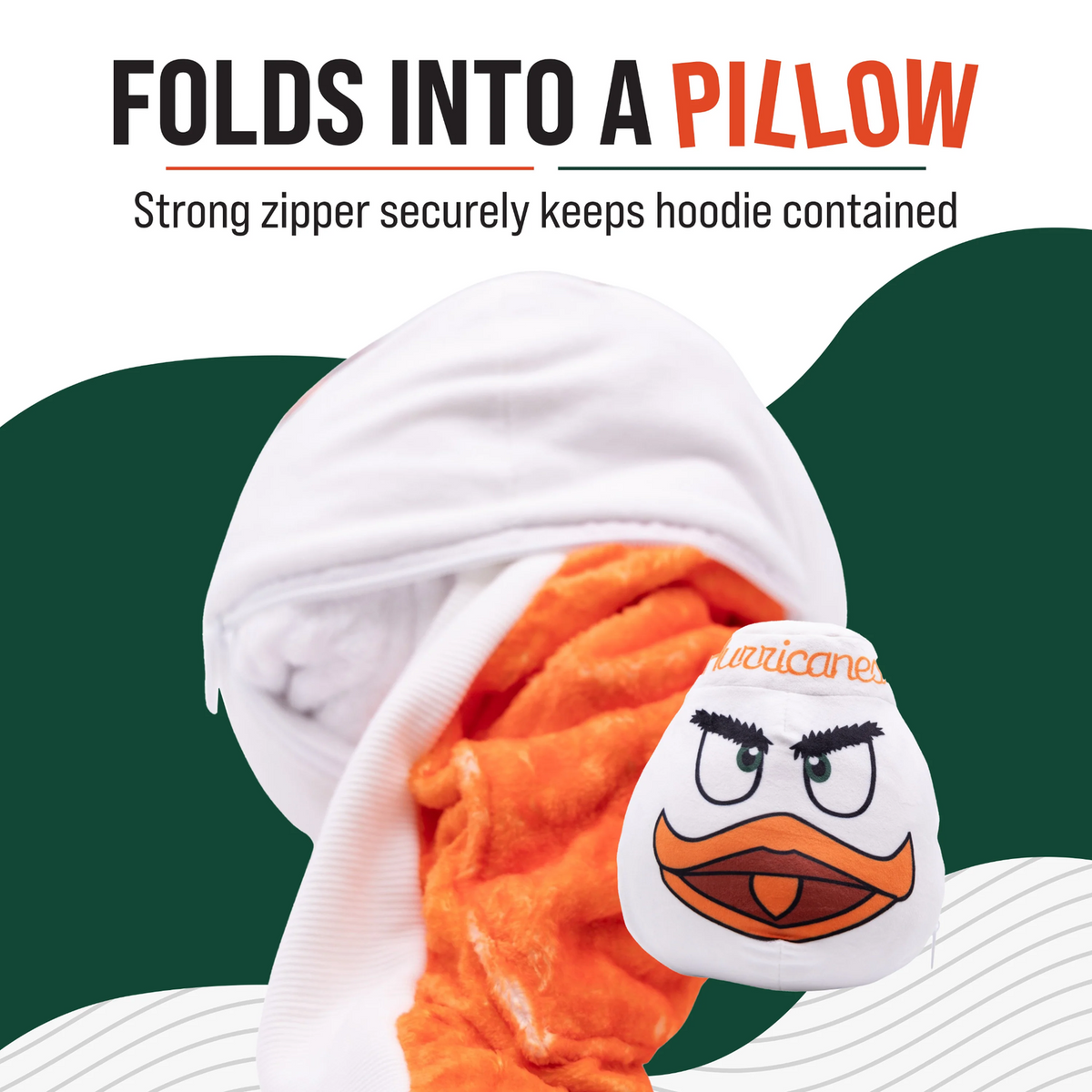 Orange Onions Miami Hurricanes Sebastian Snugible 2-in-1 Blanket Hoodie &amp; Pillow